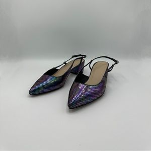 ASOS Leather Holographic Point Toe Slingback Block Short Heel